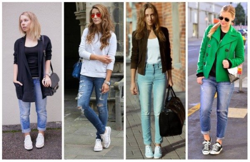 Сочетание высоких кедов и джинсов