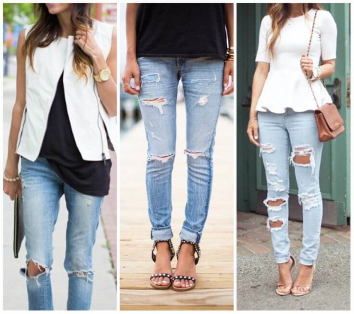 Рваные джинсы с разнообразной обувью