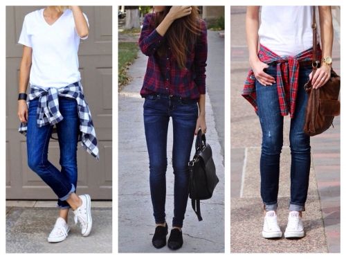 Варианты сочетания джинсов скинни и рубашек